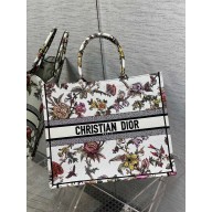 Dior Large Book Tote Bag in White Multicolor Jardin Botanique Embroidery 2022