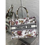 Dior Medium Book Tote Bag in White Multicolor Jardin Botanique Embroidery 2022
