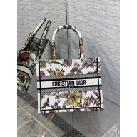 Dior Small Book Tote Bag in White Multicolor Jardin Botanique Embroidery 2022