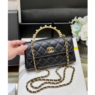 Chanel Clutch with Chain in Lambskin and Imitation Pearls AP3512 black 2023(original quality)