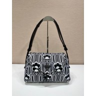 PRADA Jacquard knit and leather Prada Signaux bag 1BC165 BLACK/WHITE