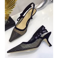 Dior Heel 6.5cm J'Adior Slingback Pumps High-Heeled Shoe In Black Mesh 2018