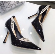 Dior Heel 9.5cm J'Adior And Double Ribbon Pumps High-Heeled Shoe Patent Leather Black 2018