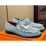Hermes women Destin loafers denim blue 1107-2024