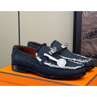 Hermes women Destin loafers denim black 1107-2024