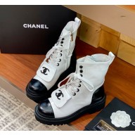 Chanel laue-up calfskin ankle boot in white 1107-2024