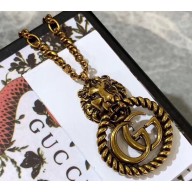 Gucci Lion Head Necklace With Double G 605864