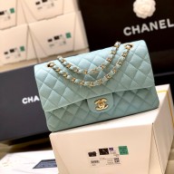 Chanel original quality Medium Classic Flap Bag 1112 tiffany blue in caviar leather with gold Hardware