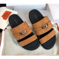 Hermes  women's/men's Jackson sandal Suede brown with Kelly buckle 2024
