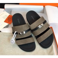 Hermes  women's/men's Jackson sandal Suede grey with Kelly buckle 2024