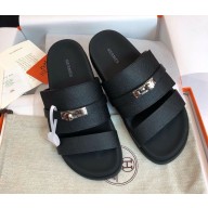 Hermes  women's/men's Jackson sandal calfskin black with Kelly buckle 2024