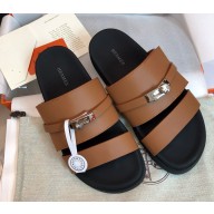Hermes  women's/men's Jackson sandal calfskin brown with Kelly buckle 2024
