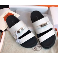 Hermes  women's/men's Jackson sandal calfskin white with Kelly buckle 2024