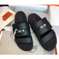 Hermes  women's/men's Jackson sandal calfskin black with Kelly buckle 01 2024