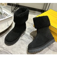 Fendi Apres Chic black FF chamois low boots with shearling 2024