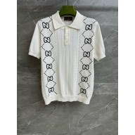 Gucci Cotton knit polo top with GG intarsia 747086 2024
