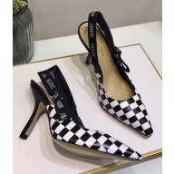 Dior Heel 9.5cm J'Adior Slingback Pumps High-Heeled Shoe in Grid Black And White Printed 2018