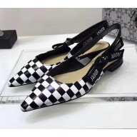 Dior J'Adior Slingback Ballet Flat Pumps Shoe in Grid Black And White Printed 2018