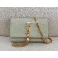 Saint Laurent KATE small TASSEL IN CROCODILE-EMBOSSED LEATHER white/gold 2024(original quality)