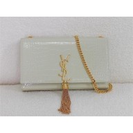 Saint Laurent KATE MEDIUM TASSEL IN CROCODILE-EMBOSSED LEATHER white/gold 2024(original quality)