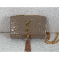 Saint Laurent KATE small TASSEL IN CROCODILE-EMBOSSED LEATHER gray/gold 2024(original quality)