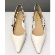 Dior J'Adior Slingback Ballet Flat Pumps Shoe Patent Leather White 2018