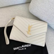 saint lauren monogram clutch in quilted grain de poudre embossed leather 617662 white