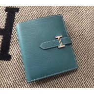 HERMES BEARN SHORT WALLET IN ORIGINAL EPSOM LEATHER denim blue
