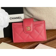 Chanel Grained Calfskin & GOLD-Tone Metal Card Holder AP0342 fuchsia 2023