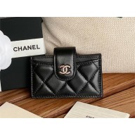 Chanel SHEEPSKIN & SILVER-Tone Metal Card Holder AP0342 BLACK 2023