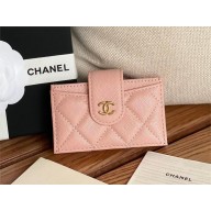 Chanel Grained Calfskin & GOLD-Tone Metal Card Holder AP0342 pink 2023