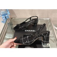Chanel Heel 6.5cm Tweed & Lambskin white/black Slingbacks G31318 2023