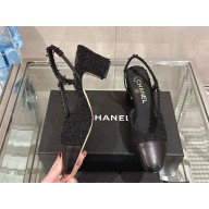 Chanel Heel 6.5cm Tweed & Lambskin Black Slingbacks G31318 2023