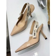 Dior Heel 9.5cm J'Adior Slingback Pumps High-Heeled Shoe Patent Leather Apricot 2018
