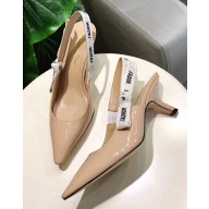 Dior Heel 6.5cm J'Adior Slingback Pumps High-Heeled Shoe Patent Leather Apricot 2018