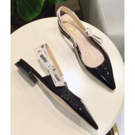 Dior J'Adior Slingback Ballet Flat Pumps Shoe Patent Leather Black 2018