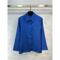 chanel Printed Silk Twill Blue & White BLOUSE P76699 2024