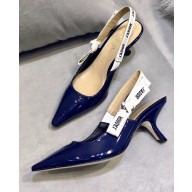 Dior Heel 6.5cm J'Adior Slingback Pumps High-Heeled Shoe Patent Leather Blue 2018