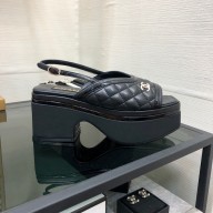 Chanel Heel 7.5cm Platform 4cm Lambskin & Patent Calfskin Sandals G45009 black 2023