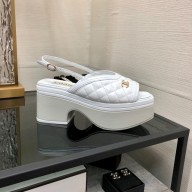 Chanel Heel 7.5cm Platform 4cm Lambskin & Patent Calfskin Sandals G45009 white 2023