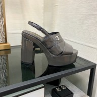Chanel Heel 10.5cm Patent Crumpled Lambskin Sandals G45016 gray 2023