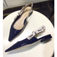 Dior J'Adior Slingback Ballet Flat Pumps Shoe Patent Leather Blue 2018