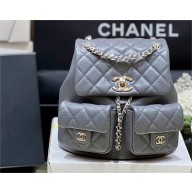 Chanel Grained Calfskin & Gold-Tone Metal small backpack AS3860/AS3787 GRAY 2024(original quality)