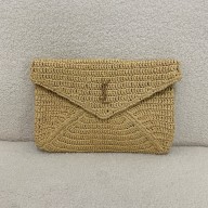 SAINT LAURENT CASSANDRE large envelope pouch in raffia NATUREL AND BRICK 2024(original quality)
