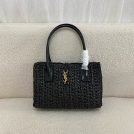 SAINT LAURENT PANIER RECTANGLE in raffia and leather black 2024(original quality)