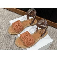 CELINE LYMPIA SANDAL in TRIOMPHE MACCRAMÉ COTTON & CALFSKIN caramel 2024