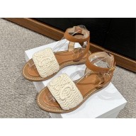 CELINE LYMPIA SANDAL in TRIOMPHE MACCRAMÉ COTTON & CALFSKIN Ecru/Tan 2024