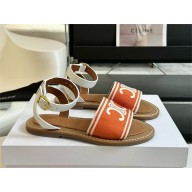 CELINE LYMPIA SANDAL in TRIOMPHE JACQUARD CANVAS & CALFSKIN Rust/White 2024