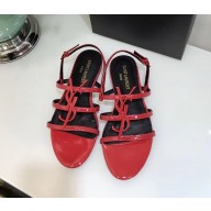 SAINT LAURENT PARIS CASSANDRA PATENT SANDALS RED WITH RED LOGO