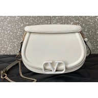 Valentino VSling Shoulder Bag in Grainy Calfskin With Tone-On-Tone Enamel 8030 White 2023